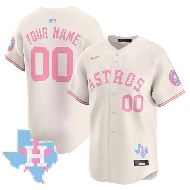 Men's Houston Astros Customized Cream Bubblegum Pink Limited Stitched Baseball Jersey